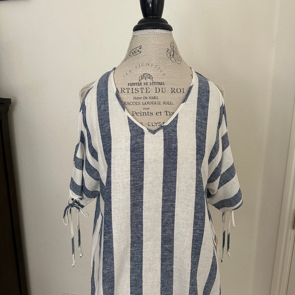 Karen Kane Striped Cold Shoulder Tie Sleeve Top